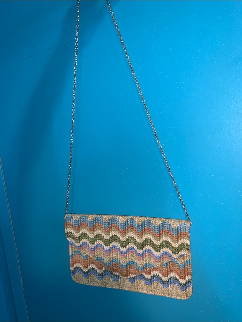 Multicoloured Clutch with Gold Chain Handle